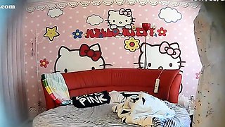 Amateur teen in colorful panties get dildoed and fucked hard