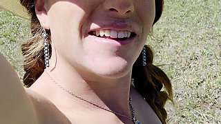 Redhead Drives Utv on Farm Naked Masterbating and Squirts Everywhere