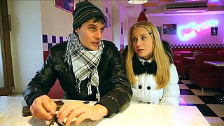 Ravishing Russian Oksana services throbbing cocks in a steamy threesome