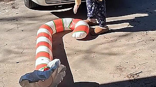 Big Beautiful Woman Nurse Vicki Crushes This Blow up Candy Cane