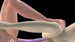 Animated 3D Porn - Beautiful Girl and Asian Man Double Dildo Doggy While Man Stroking