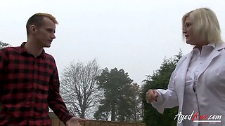 OLDNANNY Two Mature Blonde Lesbians Fucking Strapon Sex Toy