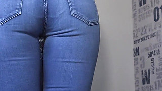 Ass Teasing in Tight Blue Jeans and Full Back Panties