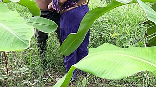 I see my aunty going towards the banana plantation, I followed her and hugged her and started fucking her in the plantation.