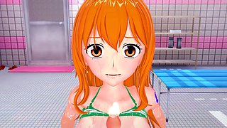 Nami's POV in three-dimensional anime action from One Piece