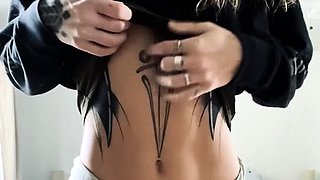 Horny blonde teen with huge boobs jerking off a lucky cock