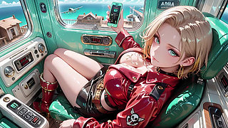 Blonde Commander in the Future Train! Red Patent Leather Uniform Is Insane