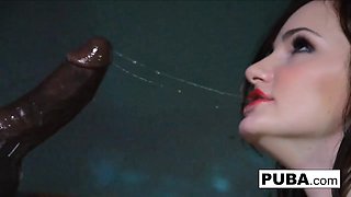 While seeing herself being fucked by a BBC, a hot Brunette babe enjoys getting one.