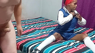Black 18 Year Old Student Fucked Missionary by Stepdaddy in Her Uniform