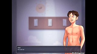 Summertime Saga Foursome: College Girls Group Sex Blowjob & Cum in Mouth