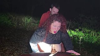 Big Tits French Girl Abricot Sucree Gets Fucked Doggystyle Outdoor in Forest at Night