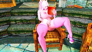 Thicc bunny MOMO shows off her big boobs in Skyrim gameplay