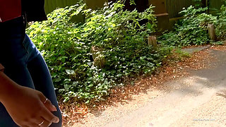 Taller and Slender Black Babe in Tight Jeans Flashes and Changes Outside