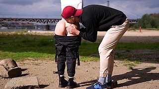 Public Sex Vlog: Deepthroat & unexpected pussy creampie