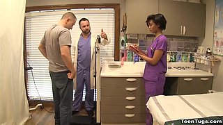 I got lucky with this hot ebony nurse! She gave me a handjob instead of my checkup