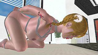 Office Glowing Toy Ride: 3D Cartoon Girl Tied in Doggy Fucked by Cylindrical Light