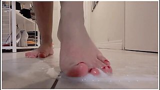 Bare Feet Playing In Daddys Cum Puddle
