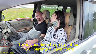 Tattooed Skinny Teen Gets Anus Stretched in My Car