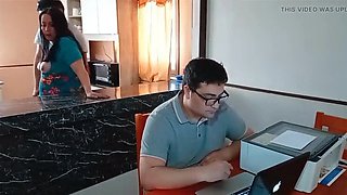 BBW Kelly Mom Hard Fuck With Stepson In Kitchen While Cuckold Husband Works