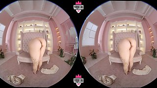 Vr Tease 2(4K) - Solo Striptease with naturally busty brunette girlfriend