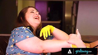 Girlsway - plumper gfs passionately engulfs and ride each other's vagina hard