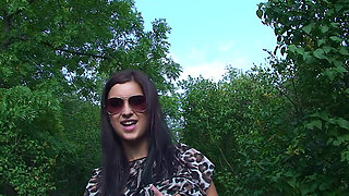 Sexy Brunette Teen Kattye Flashing Boobs and Pussy at the Park