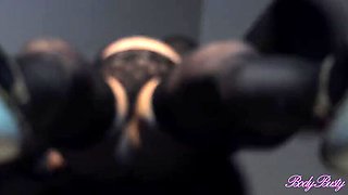 Curvy French MILF in black stockings gets wild on the table - Big natural tits & hairy bush