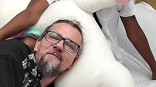 POV Taboo Footjob and Fuck - Interracial Stepdad and Stepdaughter Sex