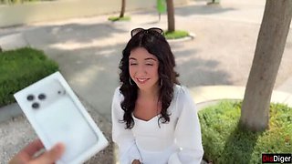 Public Agent Fucks Skinny Brunette for iPhone - Huge Cumload Facial Outside