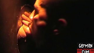 Amateur gloryhole German sucks cock in closeup till facial