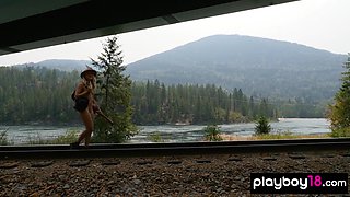 Naked blond hair babe musician hitting the road