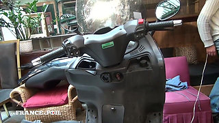 Mixed Race Teen Stripper Fucks the Scooter Mechanic in His Garage