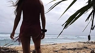 Public Beach Butt Plug Insertion by a Solo Female