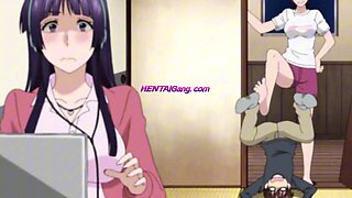 Tiny guy overwhelmed by tall athletic anime giantess babes