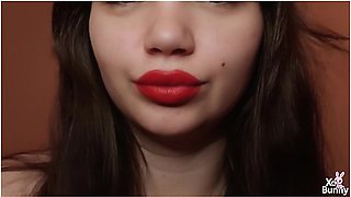 Natural Big Lips With Red Lipstick Smoking