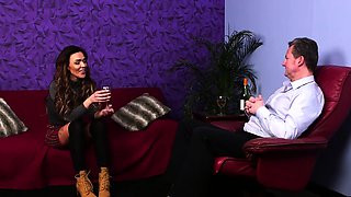 Hot bigtitted watcher enjoys DILF solo