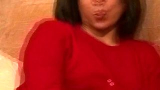 German amateur slut with Asian heritage stuffs her pussy with a big dildo - hot homemade solo scene