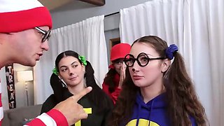 Besties spreading wide for candies in foursome