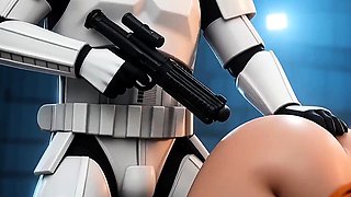 Stormtrooper Captures hot Brunette