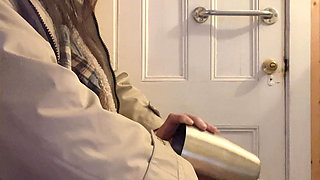 Hana Sit on Toilet Clean Her Hairy Pussy