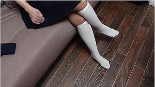 Schoolgirl Show Feet In Knee Socks And Change Dress Knee Socks Nylon Pantyhose Foot Fetish Part 2