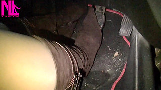 Driving in Nude Pantyhose and Bworn Buckled Pumps