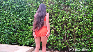 Huge Pissing Fountain in Orange Sexy Mini Bikini