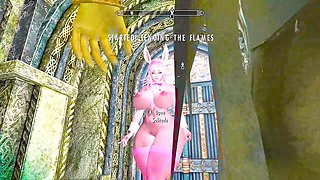 Thicc bunny MOMO shows off her big boobs and booty in Skyrim's naughty gameplay
