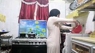 routine hijab arabic muslim in kitchen