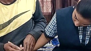 Beautiful 18 Year Old Indian Girl in College Outfits Seducing Her Teacher Sucking Him off