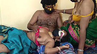 Hot Indian Housewife Cheating with Sucking and Licking in Threesome