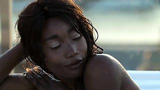 Ebony teen shows her sweaty black pussy