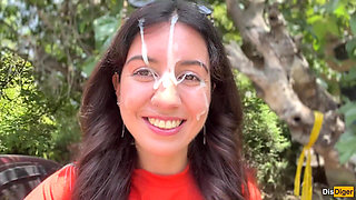 Crazy Girl Sucking Dick in the Bushes - Huge Facial Cumwalk