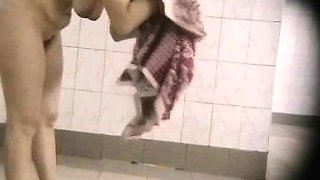 Hidden camera girls take a shower after swimming pool